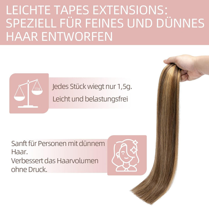 Silk-co Tape in Extensions Echthaar 20stk, leicht Version Tape Extensions Echthaar, Remy Haarextensi