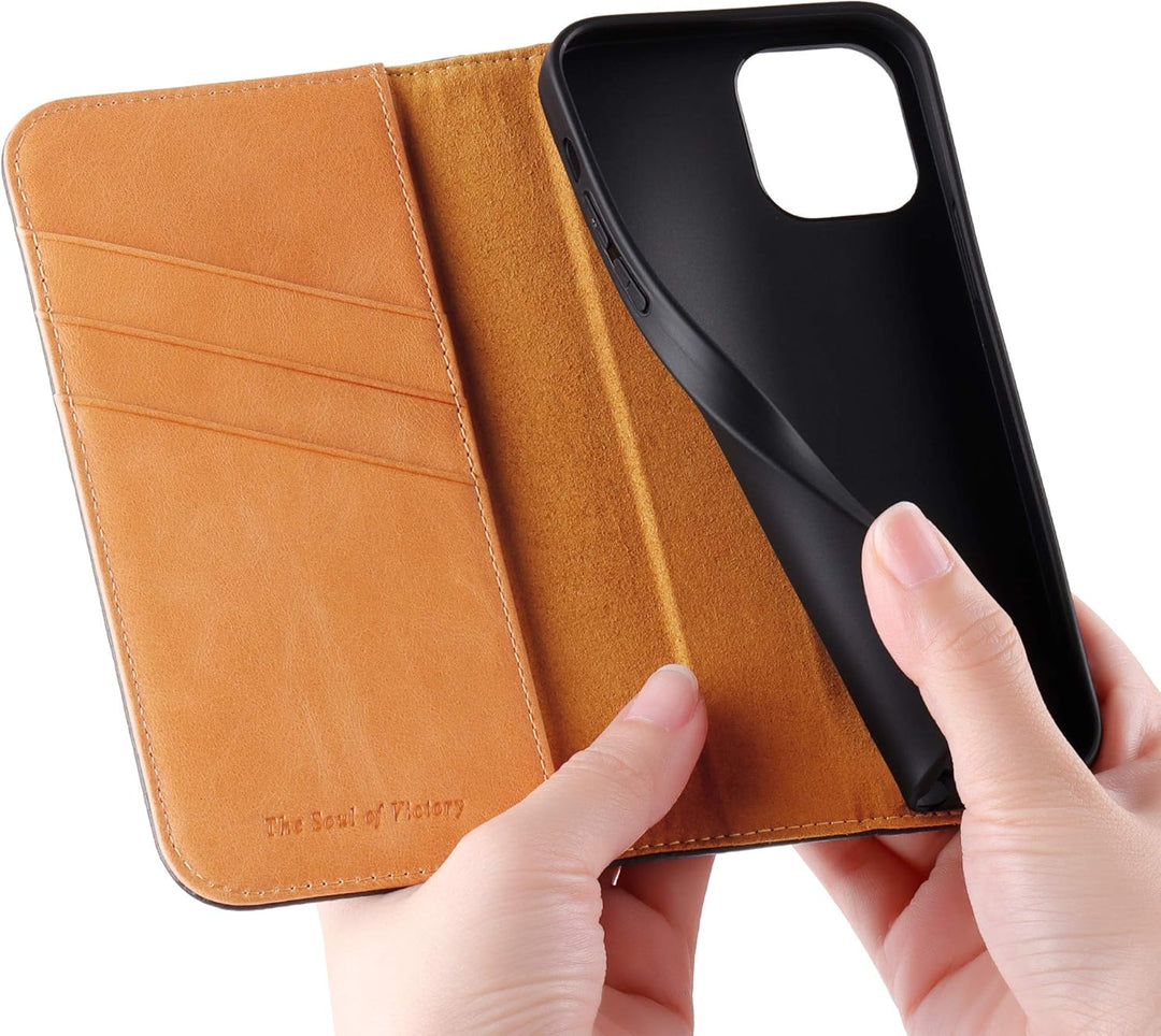 VISOUL iPhone 12 Pro Max Hülle, Handyhülle [Carbon Leder] [RFID Schutz] [Schützt vor Stoss] [Standfu