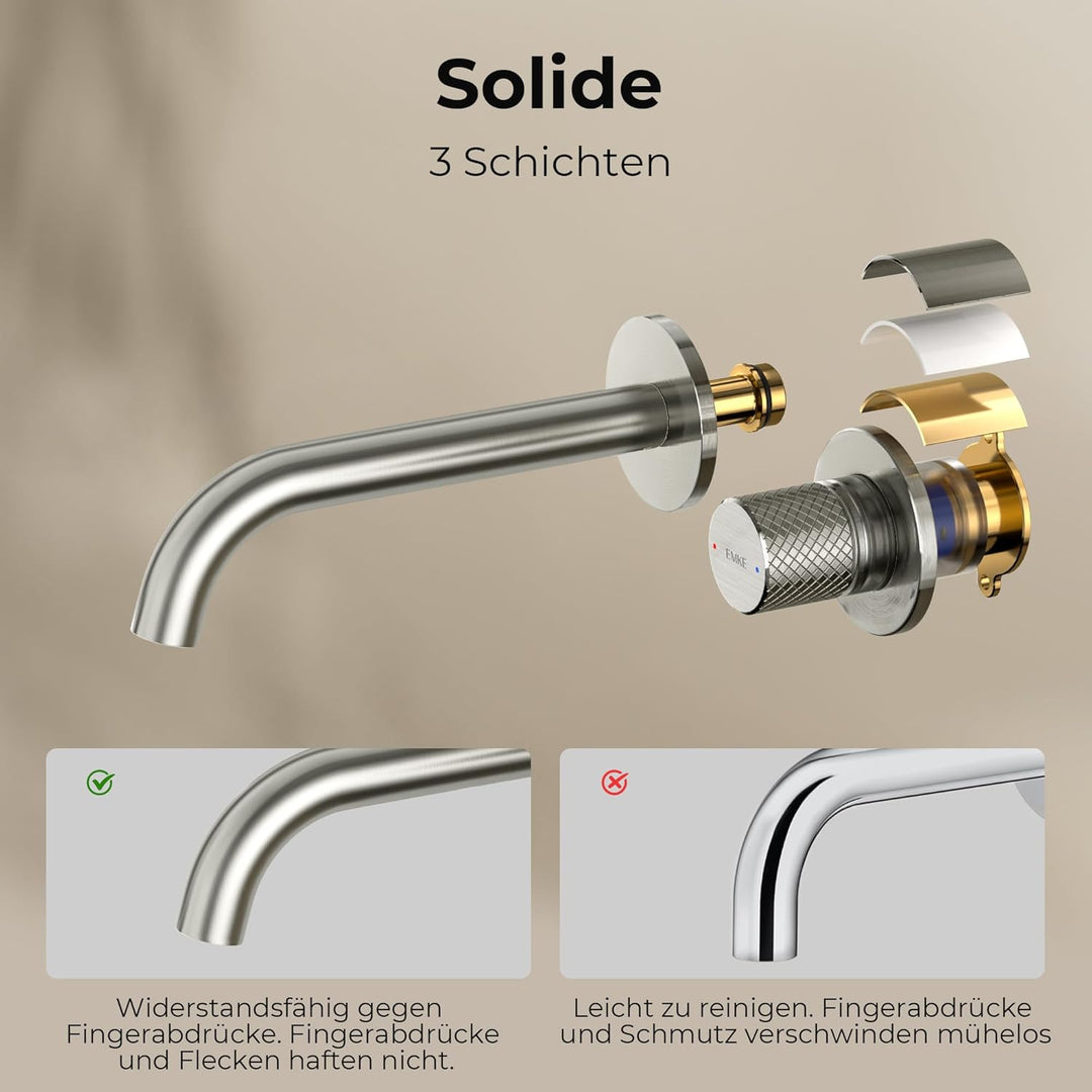 EMKE Waschtischarmatur Unterputz für Wandmontage, Wasserhahn Bad Unterputz, Mischbatterie Waschbecke