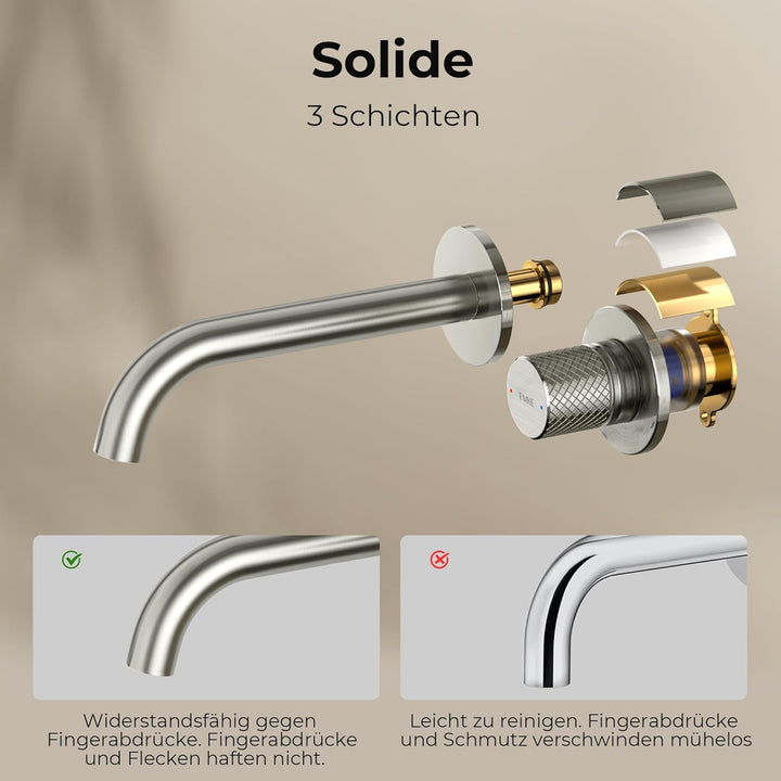 EMKE Waschtischarmatur Unterputz für Wandmontage, Wasserhahn Bad Unterputz, Mischbatterie Waschbecke