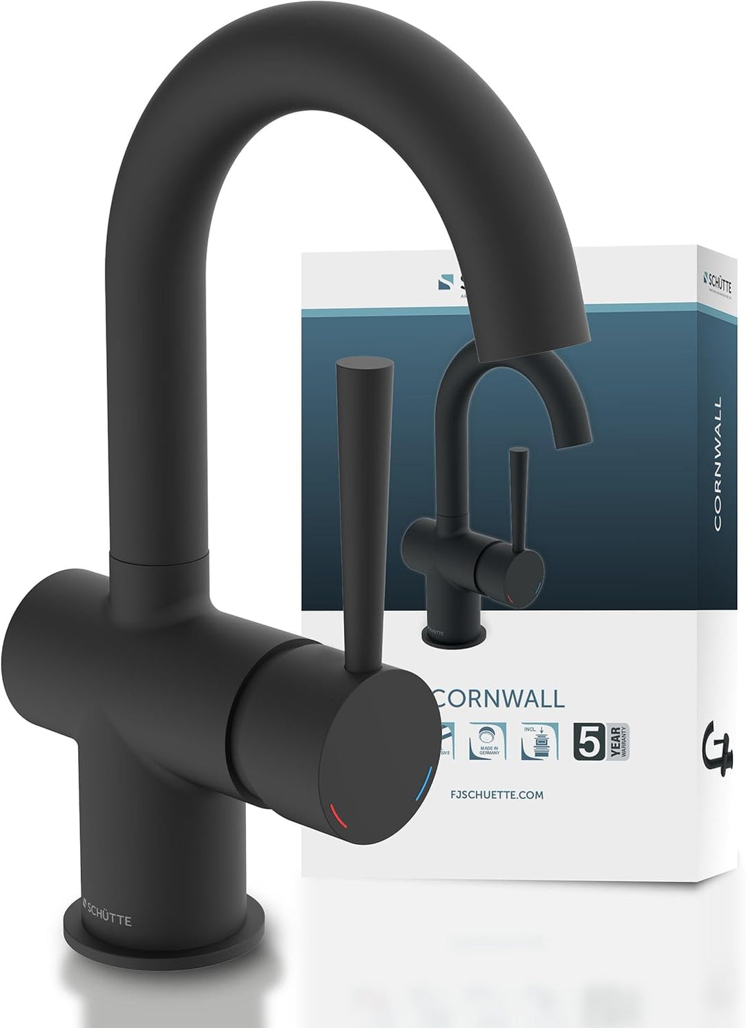 SCHÜTTE 79016 Waschtischarmatur CORNWALL mit hohem Auslauf, Wasserhahn für das Bad mit Pop-Up Exzent