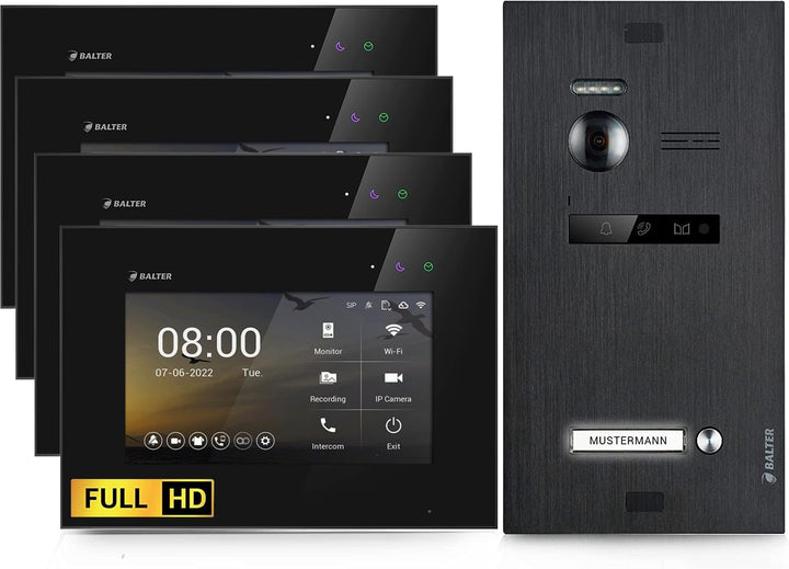Balter EVO-HD Video Türsprechanlage, Video Türklingel mit Kamera, 1 Familienhaus Klingel, 4X 7 Zoll