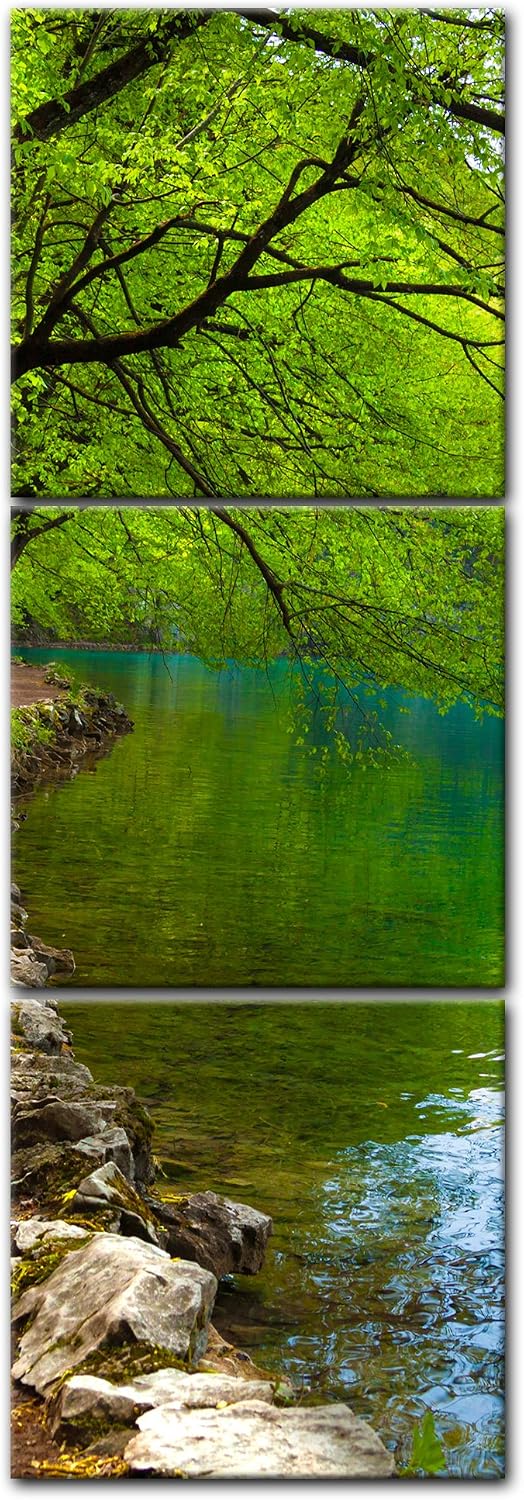Bilderdepot24 Bild auf Leinwand | Flussufer in 30x90 cm mehrteilig als Panorama Wandbild | Wand-deko