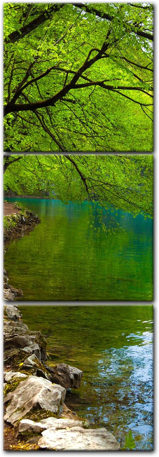 Bilderdepot24 Bild auf Leinwand | Flussufer in 30x90 cm mehrteilig als Panorama Wandbild | Wand-deko