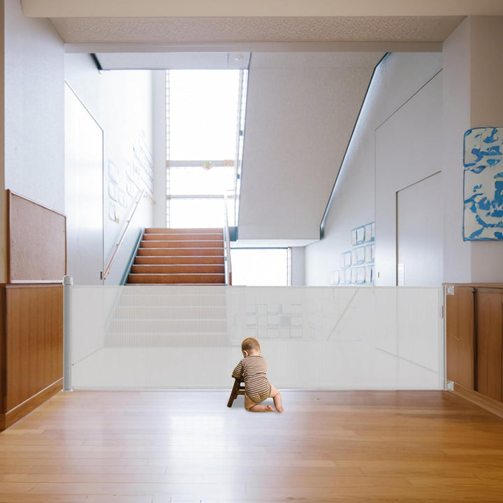 XMTECH Türschutzgitter Ausziehbar Treppenschutzgitter 0-300cm Grau Einziehbares Treppenschutzrollo,