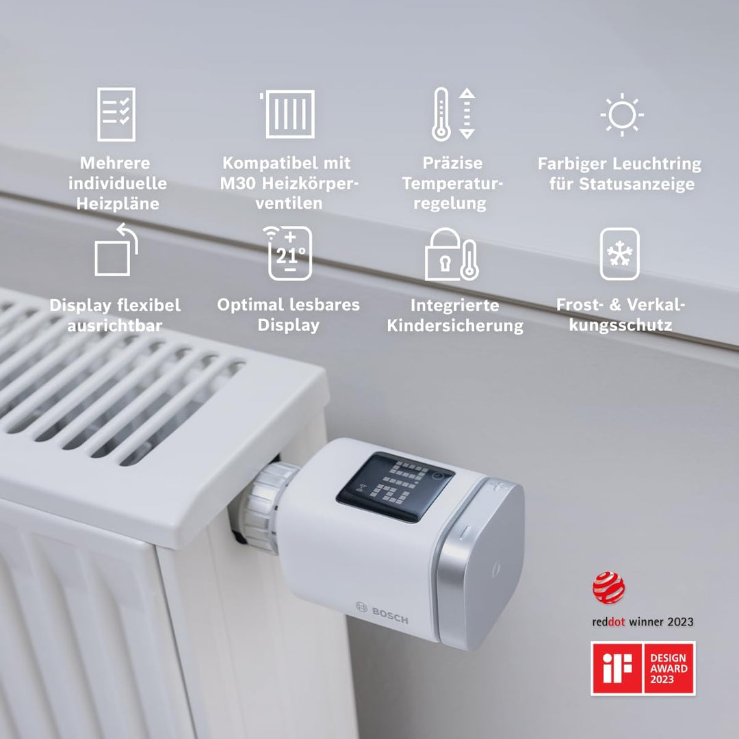 Bosch Smart Home Heizkörperthermostat II [+M], smartes Thermostat, Flexible Nutzung im Bosch Smart H