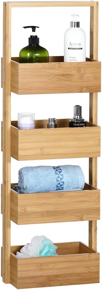 Casaria® Badregal mit 4 Körben Stehend Schmal Bambus Holz 88x16x28cm Ablagen Standregal Küche Badezi