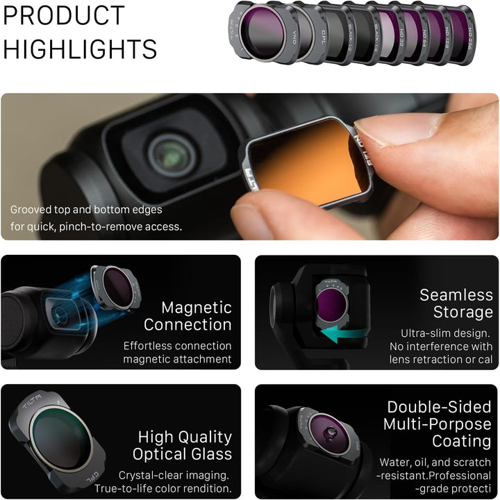 Tilta Pocket 3 Ultimate Filter Kit, 6er-Pack magnetische ND32/64/128, Black Mist 1/2, 1/4, Polarisat