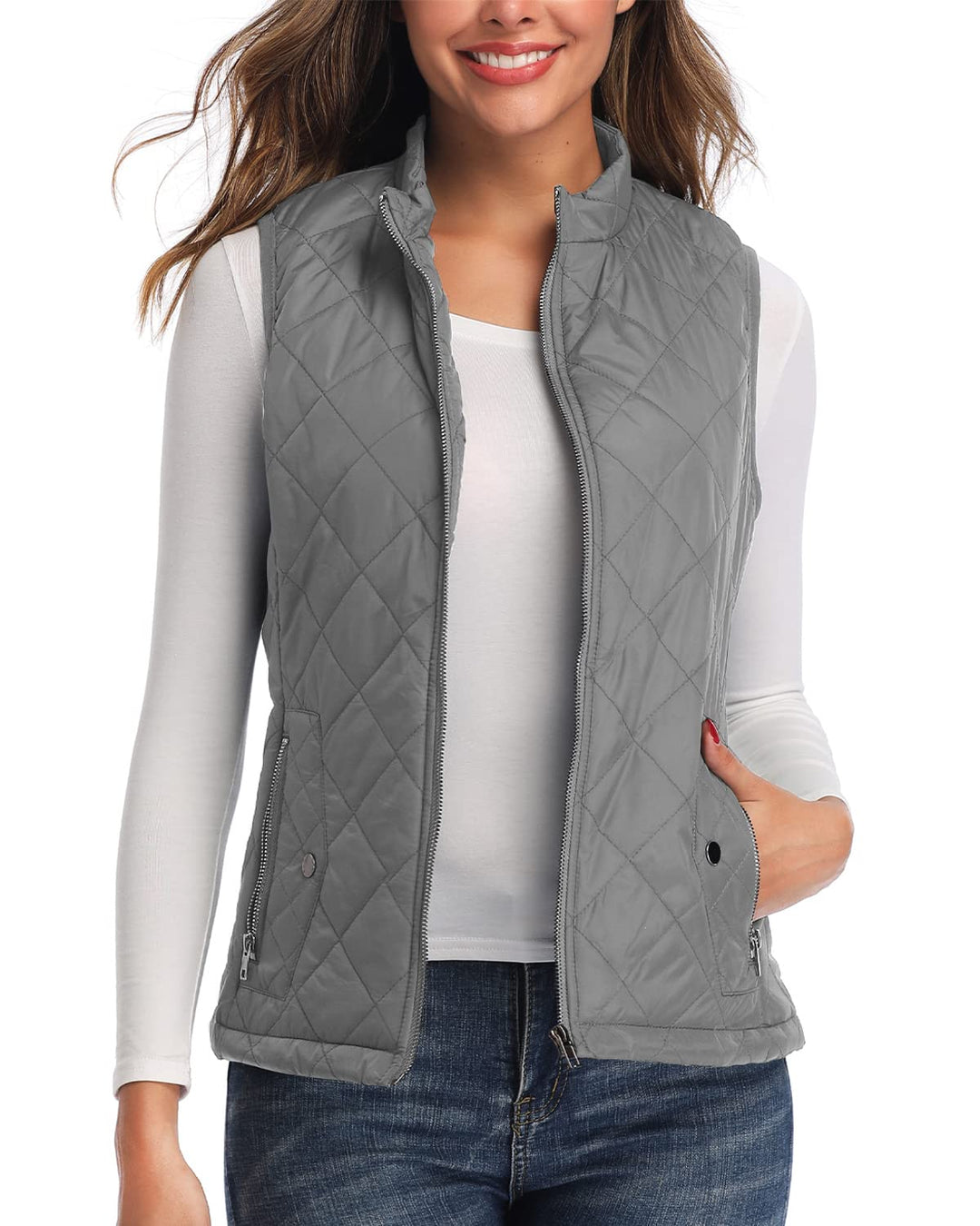 LONGKING Damen Regular Fashion Vests L Grau, L Grau