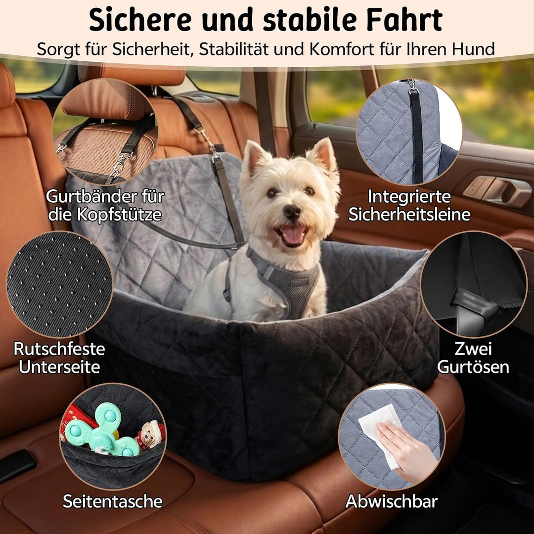 Hundeautositz bis 9 kg, Memory-Schaum Hundebooster mit Plüsch-Samt-Bezug, rutschfeste Unterseite &amp; 2