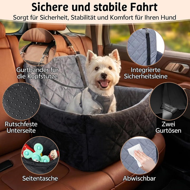 Hundeautositz bis 9 kg, Memory-Schaum Hundebooster mit Plüsch-Samt-Bezug, rutschfeste Unterseite &amp; 2