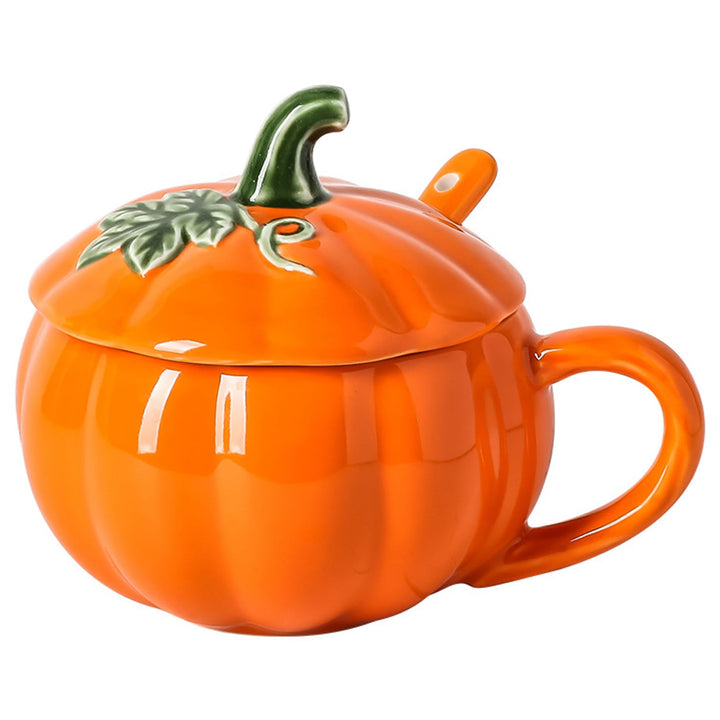 Halloween -Becher Kürbis -Becher mit Deckel und Keramiklöffel, hitzebeständiger Halloween -Kürbis -
