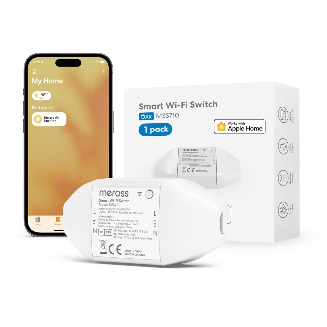 Meross WLAN Schalter funktioniert mit Apple HomeKit, Smart Switch Fernbedienung mit Sprachsteuerung