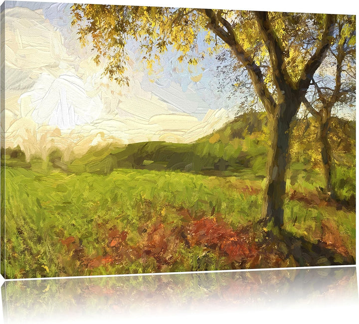 Pixxprint Landschaft im Herbst Kunst / 100x70cm Leinwandbild bespannt auf Holzrahmen/Wandbild Kunstd