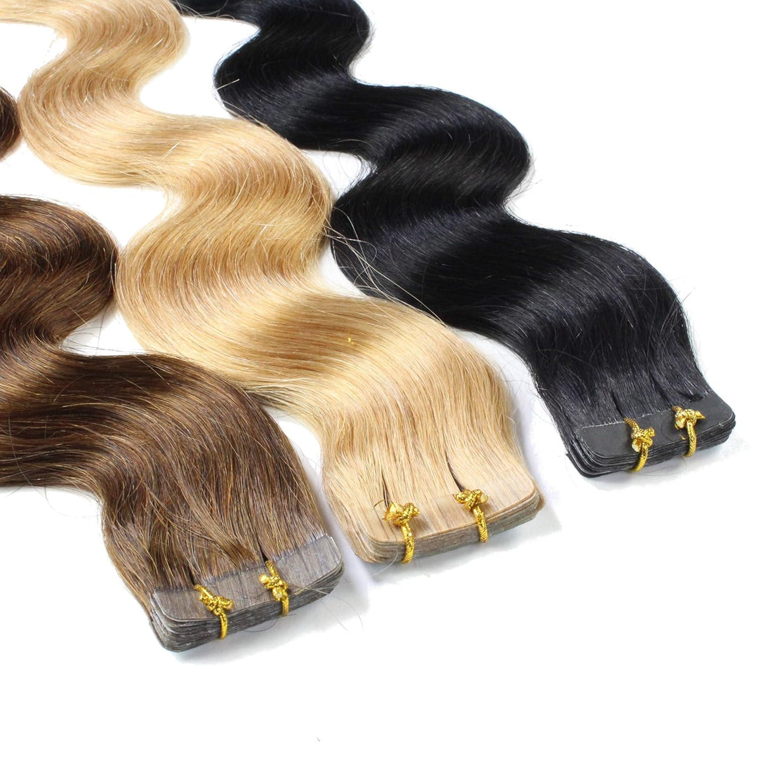 hair2heart Tape Extensions Echthaar Gewellt - 10 Tapes 2.5g 60cm 9/31 lichtblond gold-asch 10 Strähn