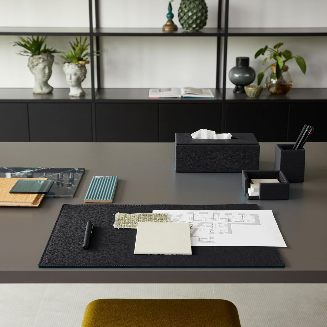 Eglooh - Atena - Notizzettel Box Echtes Leder Schwarz - Zettelbox, Notizklotz, Zettelkasten für Schr