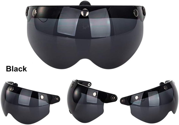 Wopohy Helmvisier Universelles 3 Druckknopf Winddichtes Sonnenschutz Halbgesicht-Retro Motorradhelm