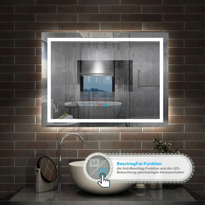 Aica Sanitär Spiegel mit Beleuchtung 100×70cm 3 Lichfarbe dimmbar Memory Wand/Touchschalter Beschlag