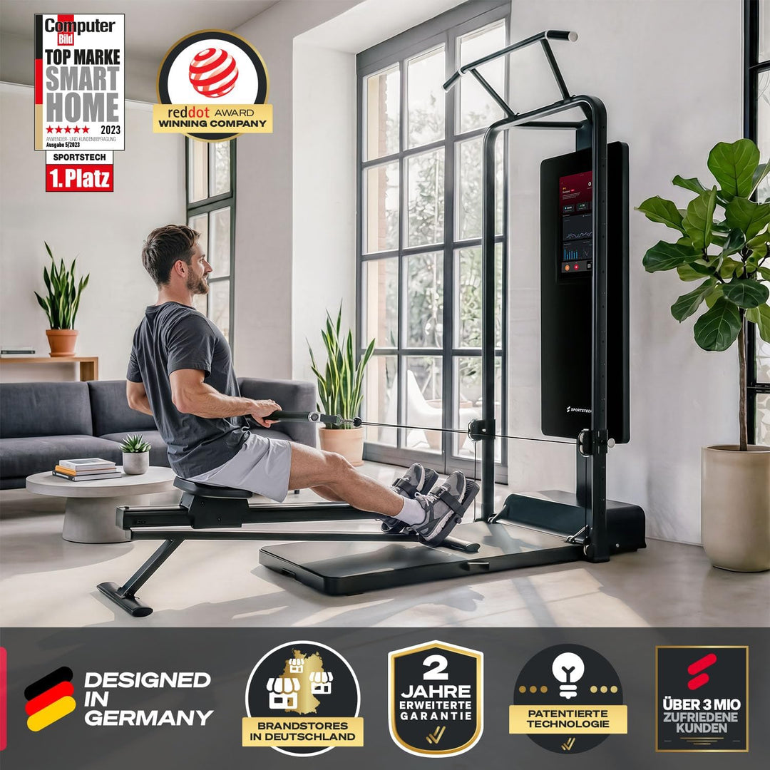 Sportstech Rudergerät am Kabelzug, Rudermaschine bis 120 kg belastbar, kompatibel mit sGym Pro, komp