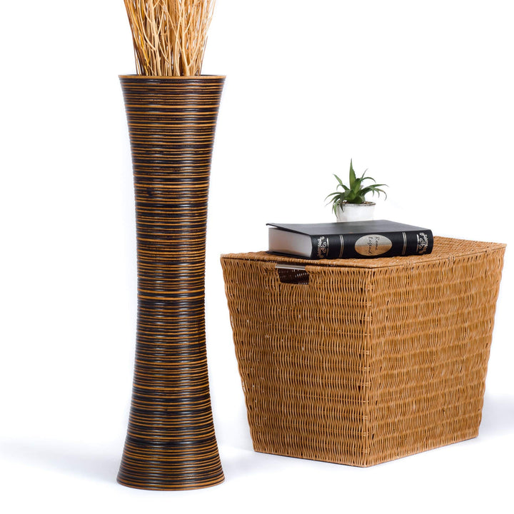 Leewadee Grosse Bodenvase für Dekozweige hohe Standvase Design Holzvase, Holz, 70 cm, braun 70 cm Br