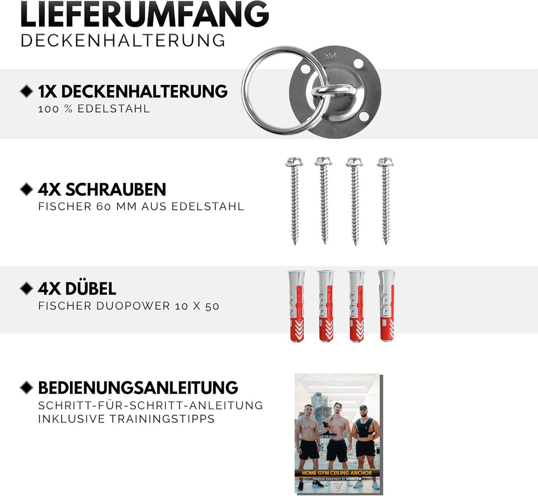 GORNATION Edelstahl Wand- und Deckenanker für Schlingentrainer, Wandhalterung für Aufhängegurte, Gym