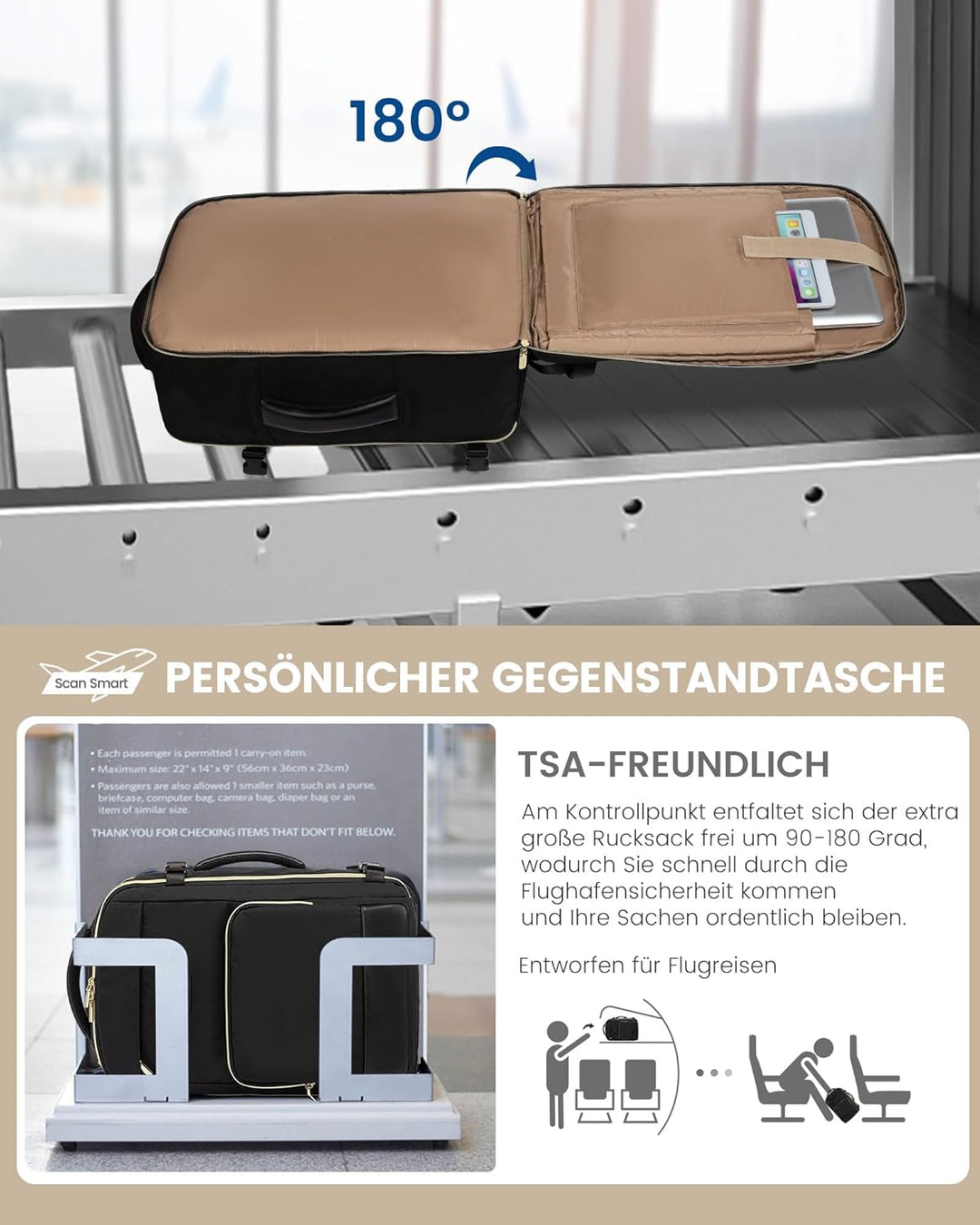 LOVEVOOK Handgepäck Rucksack, Rucksack Handgepäck Flugzeug, Gross Reiserucksack Damen Spritzwasserfe
