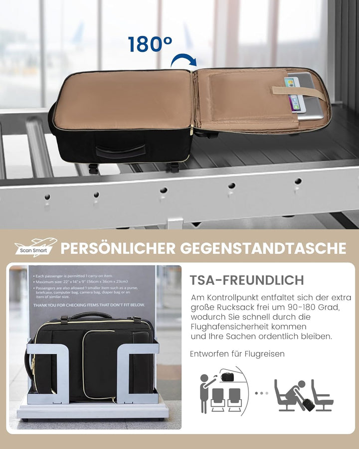 LOVEVOOK Handgepäck Rucksack, 17.3 Zoll Rucksack Handgepäck Flugzeug, Gross Reiserucksack Damen Spri