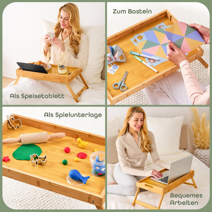 Blumtal Betttablett aus Bambus mit Holzstrebe für Tablets/Handys - Frühstückstablett fürs Bett - Bet