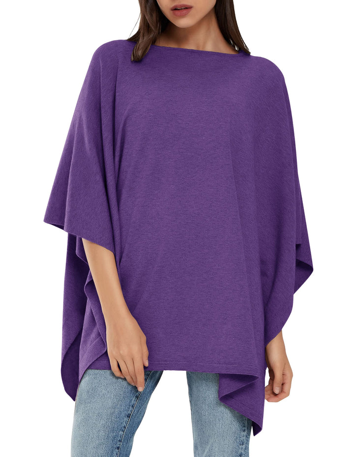 PULI Damen Pullover Poncho Elegant Viskose Strick Locker sitzend Poncho Schal Einheitsgrösse Violett