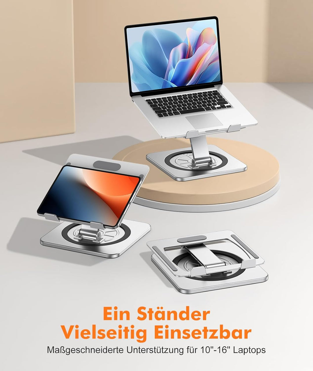 EOIWUY Laptop Ständer mit 360° Drehteller, Verstellbar Laptop Stand, Ergonomischer, Belüfteter, Falt