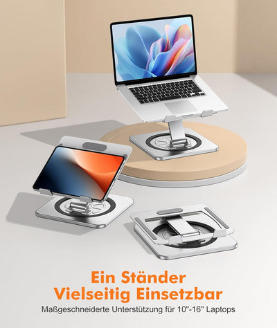 EOIWUY Laptop Ständer mit 360° Drehteller, Verstellbar Laptop Stand, Ergonomischer, Belüfteter, Falt