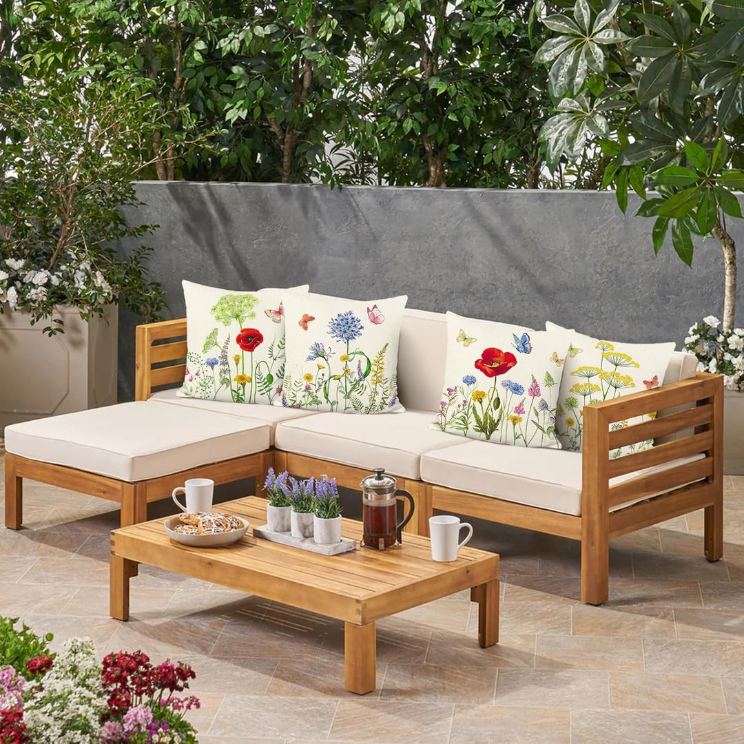 Bonhause 4er Set Kissenbezüge Blumen Garten 45 x 45 cm Doppelseitig Frühling Schmetterling Dekorativ