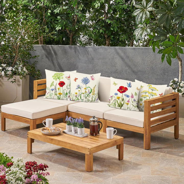 Bonhause 4er Set Kissenbezüge Blumen Garten 45 x 45 cm Doppelseitig Frühling Schmetterling Dekorativ
