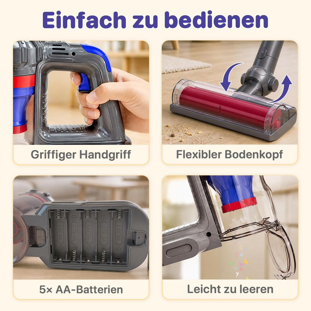 3-in-1 Kinderstaubsauger Spielzeug mit echter Saugfunktion Lila, Lila