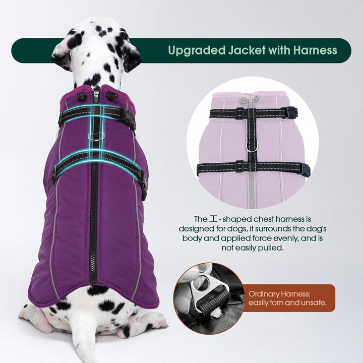 Kuoser Hundemantel für Mittelgrosse Hunde Winter, wasserdichte Hundejacke mit Geschirr, Warmer Winte