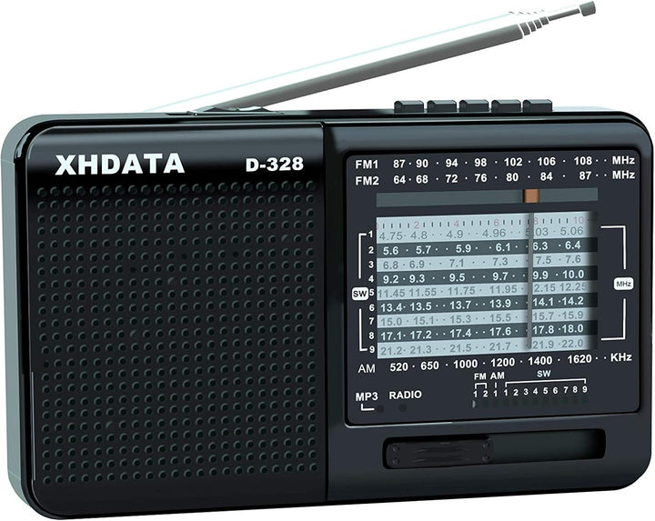 XHDATA D-328 Tragbarer Radio MP3 Player Unterstützt TF-Karte UKW AM SW Full Band Radio(Schwarz), Sch