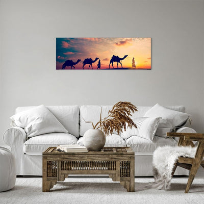 Panorama Bilder auf Leinwand Kamel Wohnwagen Leinwandbild mit Rahmen 90x30cm Wandbilder Dekoration W