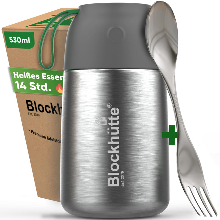 Blockhütte Edelstahl Thermobehälter für Essen I 530 ml I mit Löffel, Thermobecher für Kinder, Erwach