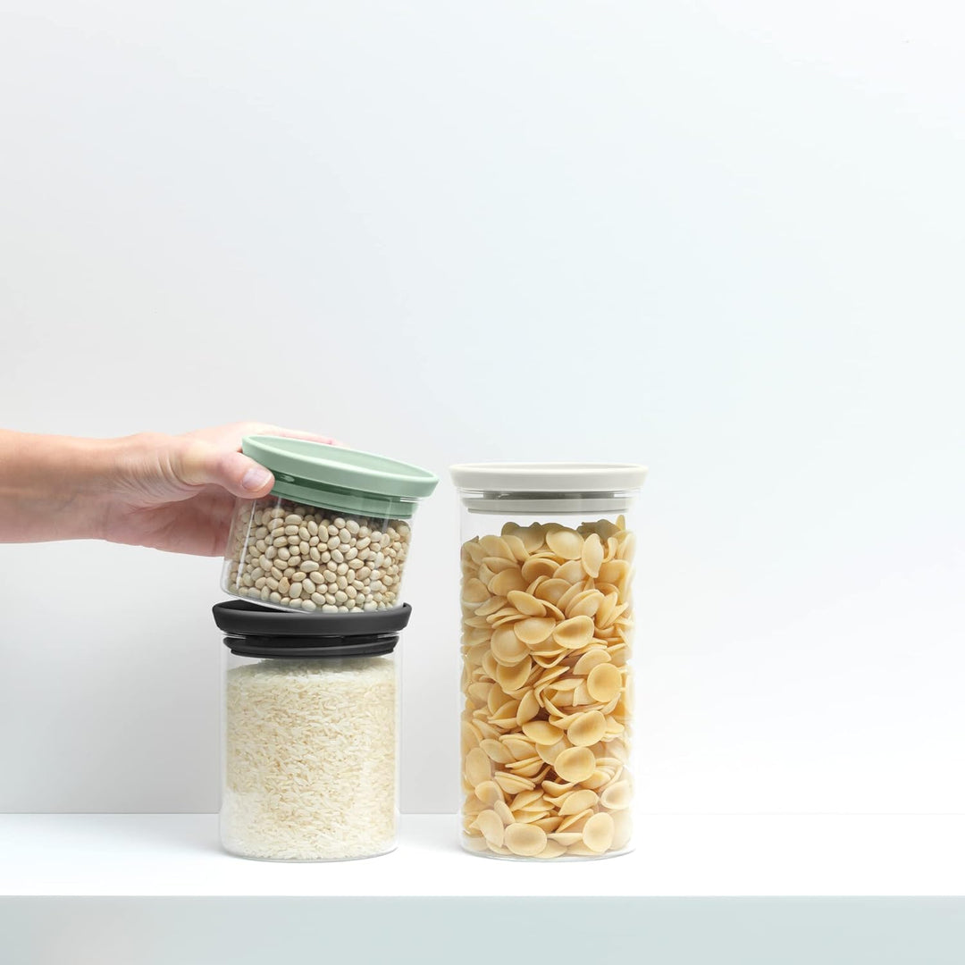 Brabantia - Stapelbarer Glasbehälter mit Deckel - 3er-Set - Lebensmittelaufbewahrung - Hält Länger F