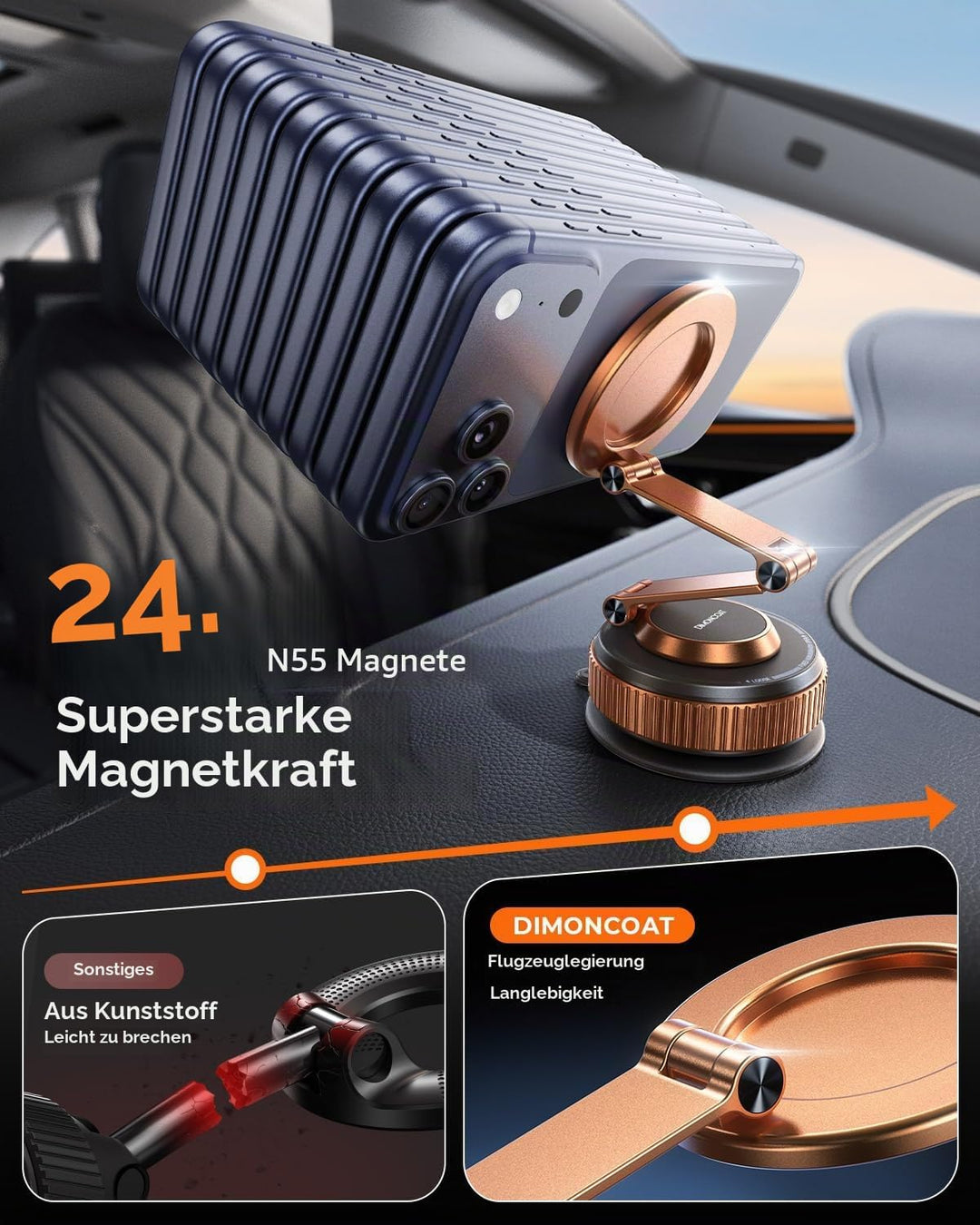 360°Drehbare Vakuum Handyhalterung Auto Magnetische, Nano-Gel Handyhalterung für Magsafe ,Metall KFZ