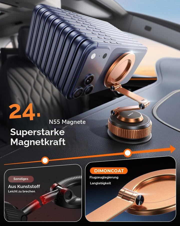 360°Drehbare Vakuum Handyhalterung Auto Magnetische, Nano-Gel Handyhalterung für Magsafe ,Metall KFZ