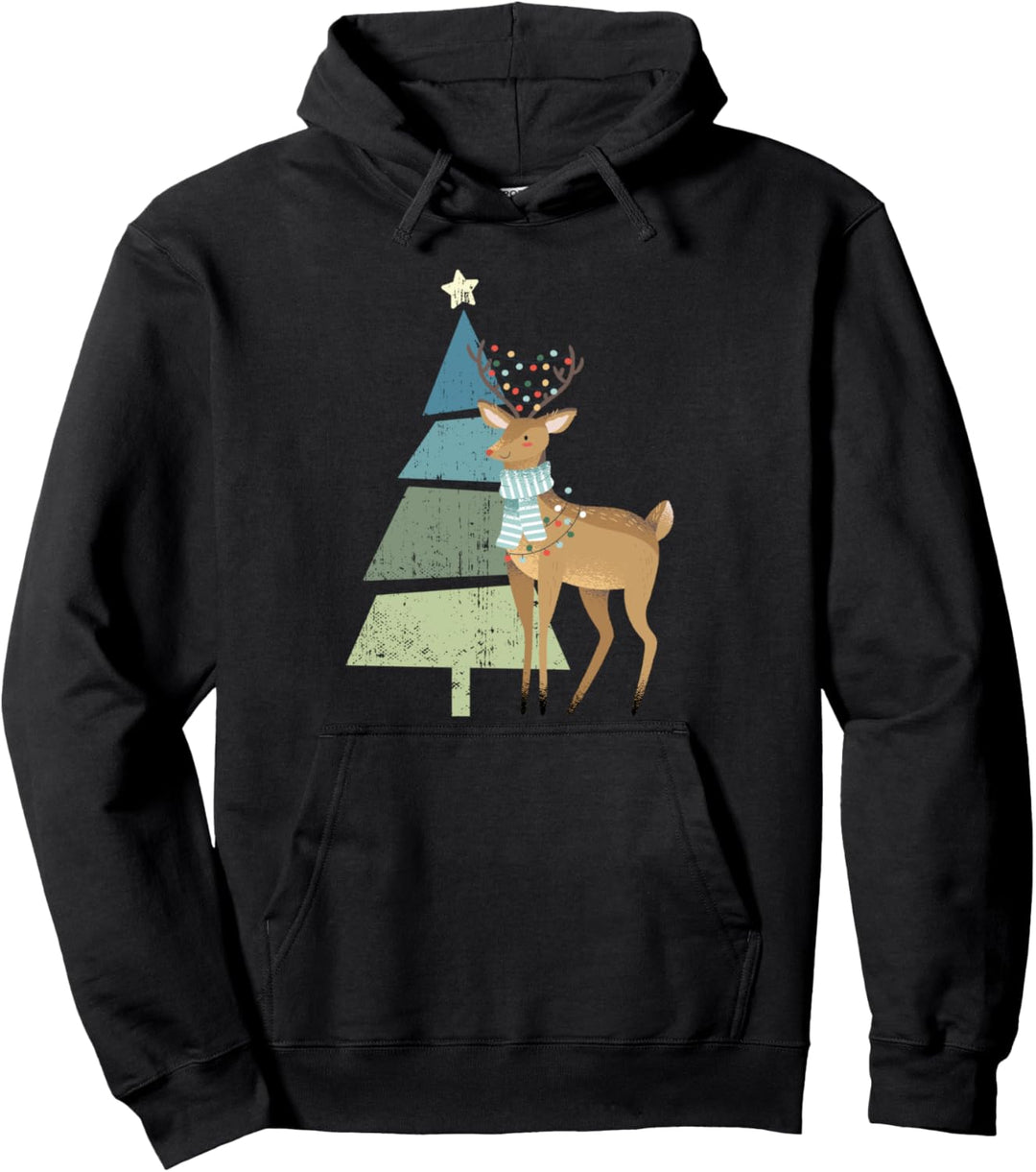 Niedlicher Rentier Rudolf und Weihnachtsbaum Glaube an Weihnachten Pullover Hoodie