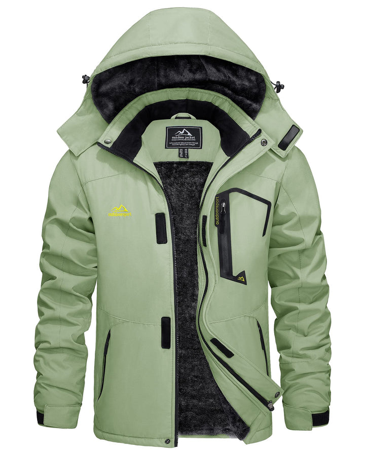 KEFITEVD Herren Skijacke Atmungsaktiv Warm Gefüttert Winterjacke mit Abnehmbarer Kapuze Snowboardjac