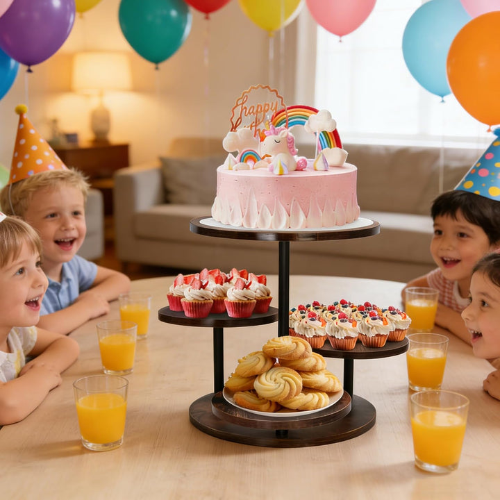ohbien 4 Etagen Tortenständer Holz 360°drehbares, Torten Etagere Kuchen Ständer für Cupcakes, Kuchen