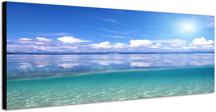 Paul Sinus Art Panoramabild auf Leinwand und Keilrahmen 120x40cm Karibik Meer Wolkenhimmel Sonne Ref
