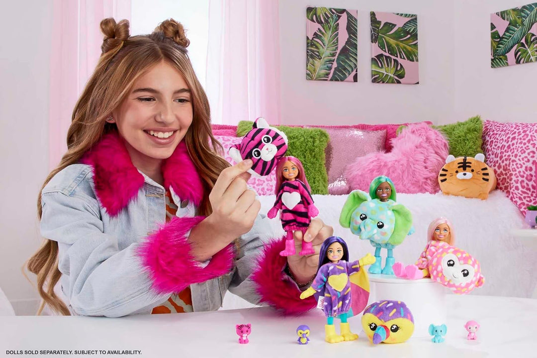 Barbie Cutie Reveal, Chelsea Puppe mit Elefantenzubehör, 7 Überraschungen, Haustier, Farbwechseleffe