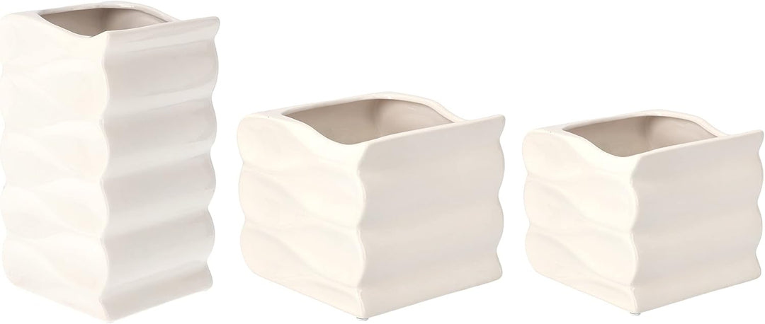 KOTARBAU® Blumentopf Blumenvase aus Keramik Meereswellen Glasiert 26 cm Weiss Höhe 26 cm Weiss, Höhe