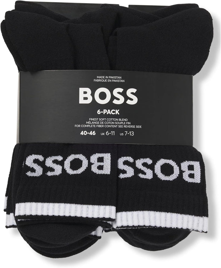 BOSS Herren 6P QS Stripe CC Sechser-Pack kurze Socken aus geripptem Baumwoll-Mix 39-42 -001 black, 3