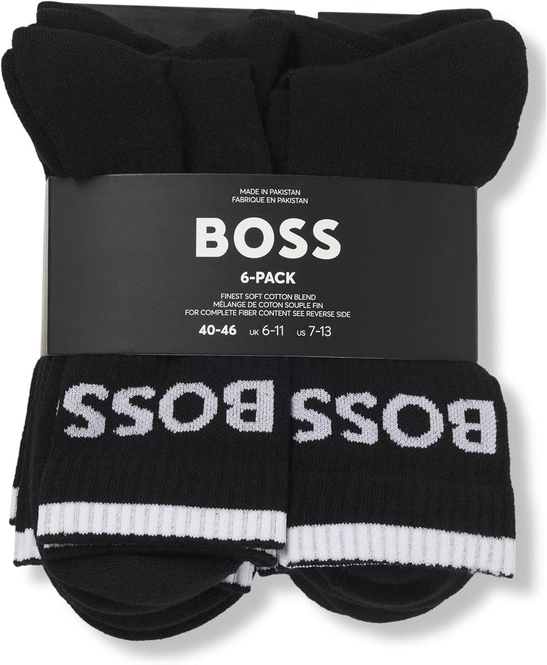 BOSS Herren 6P QS Stripe CC Sechser-Pack kurze Socken aus geripptem Baumwoll-Mix 39-42 -001 black, 3
