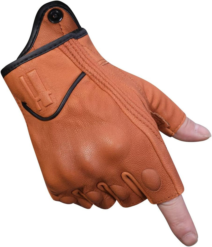 Harssidanzar Herren Vollfinger Ziegenleder Touchscreen Motorrad Fingerlose Handschuhe GM037EU M Bräu